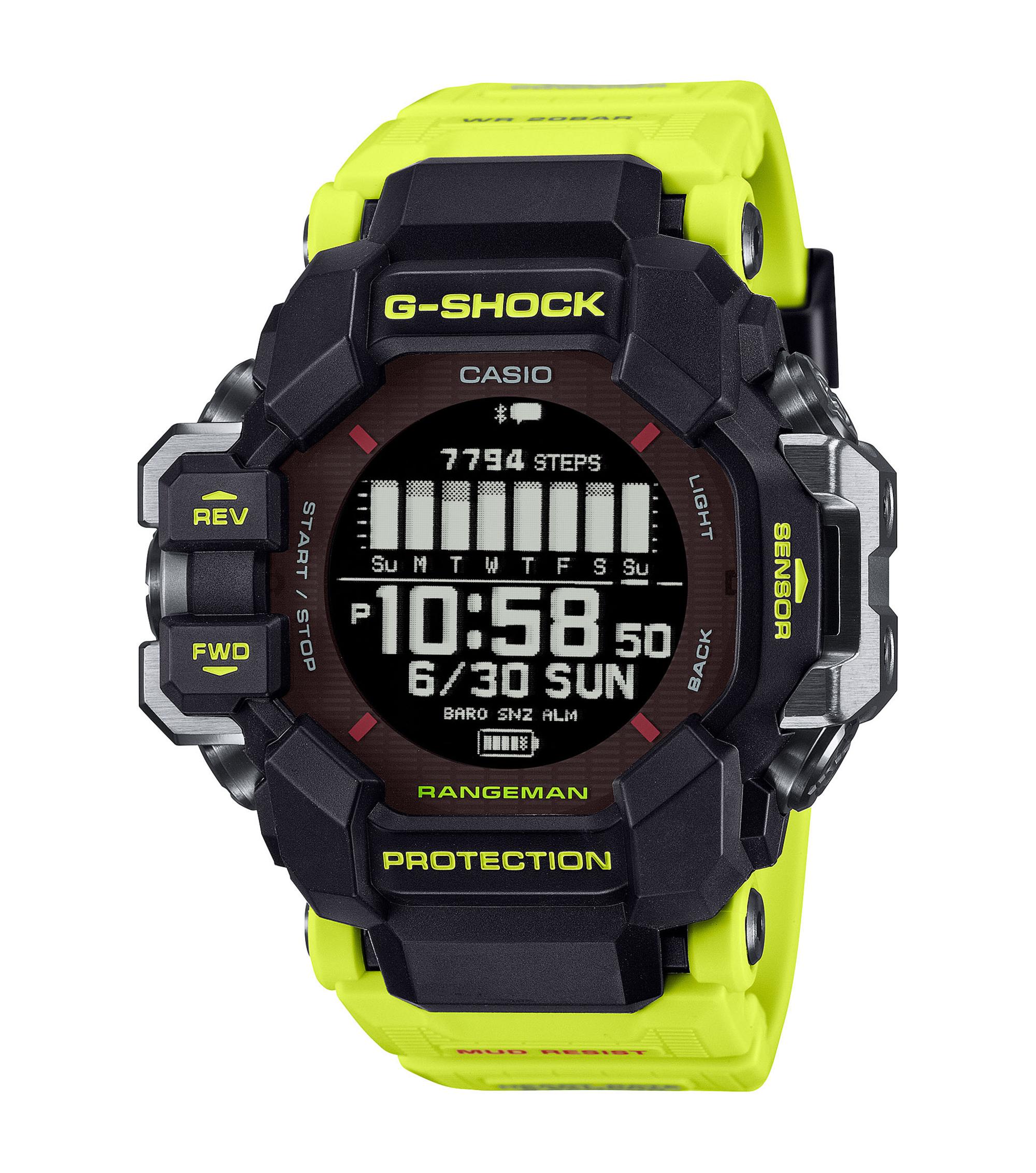 CASIO GPR-H1000RY-1A9ER – Master of G RANGEMAN Rescue Yellow CASIO RANGEMAN GPR-H1000RY-1A9ER: Schwarzes Gehäuse, leuchtend gelbes neon Armband, 6 Sensoren, GPS, Solar – Rescue Yellow Edition für extreme Einsätze