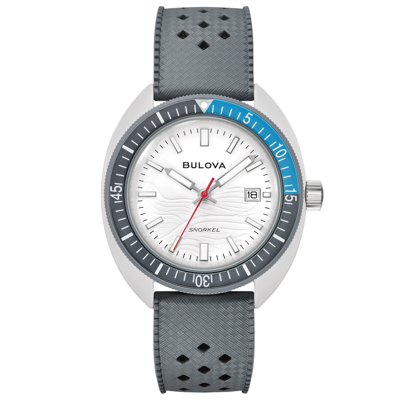 Bulova 98B449 – Premium Unisex Summer Watch mit Hybrid-Keramik Bulova 98B449: Elegante Unisex Analog Quartz Uhr mit weißem Zifferblatt, leuchtenden Indizes, silberfarbenem Hybrid-Keramikgehäuse mit einseitig drehbarer Lünette, verschraubtem Boden und grauem Kautschukarmband – erhältlich bei Juwelier Becher.