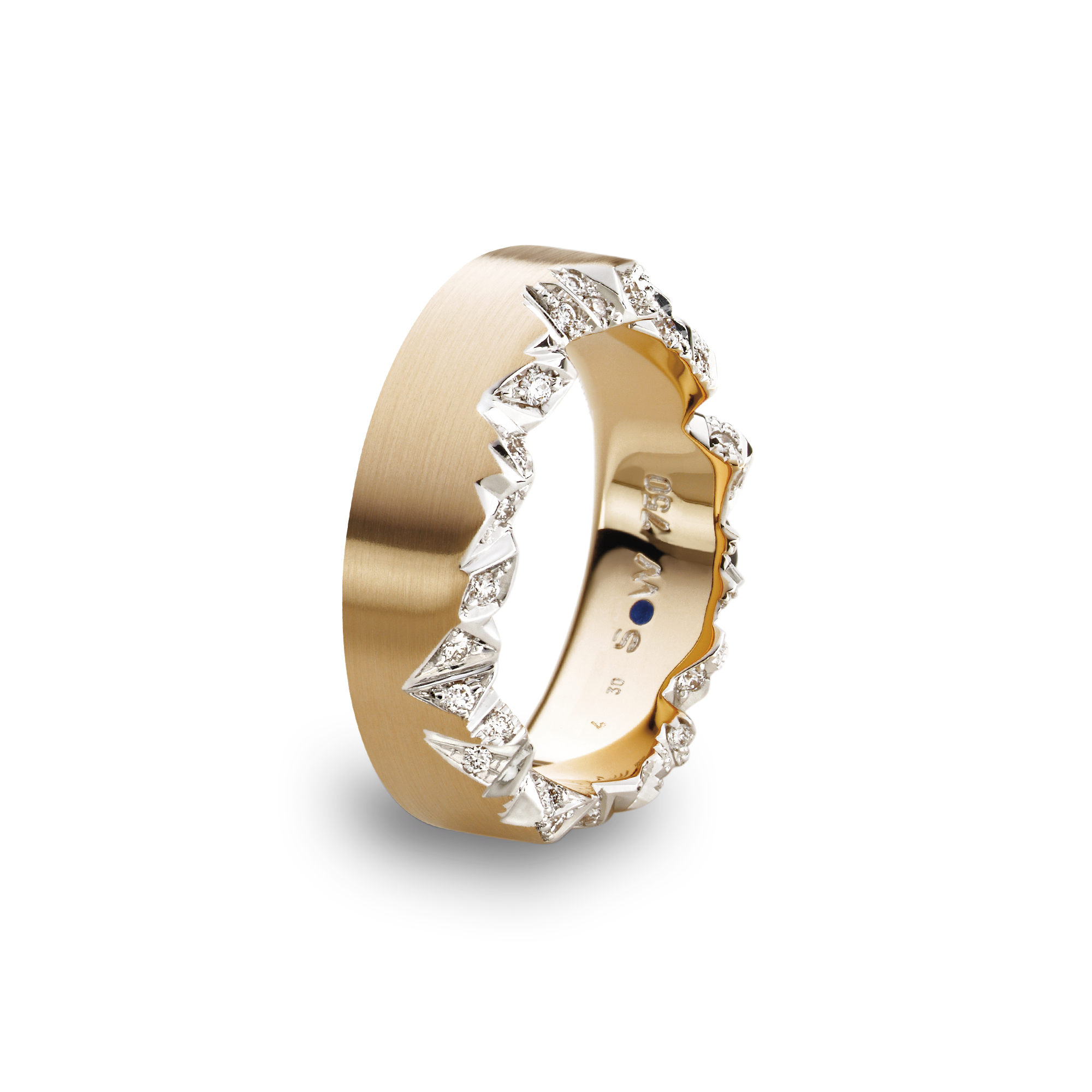 Alpenring aus 750er Rotgold mit 24 Brillanten und eckigem Profil