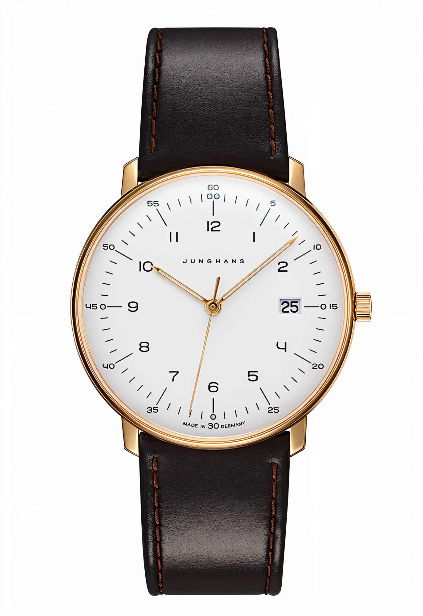 Junghans Max Bill Quarz mit PVD-beschichtetem Edelstahlgehäuse und Lederarmband