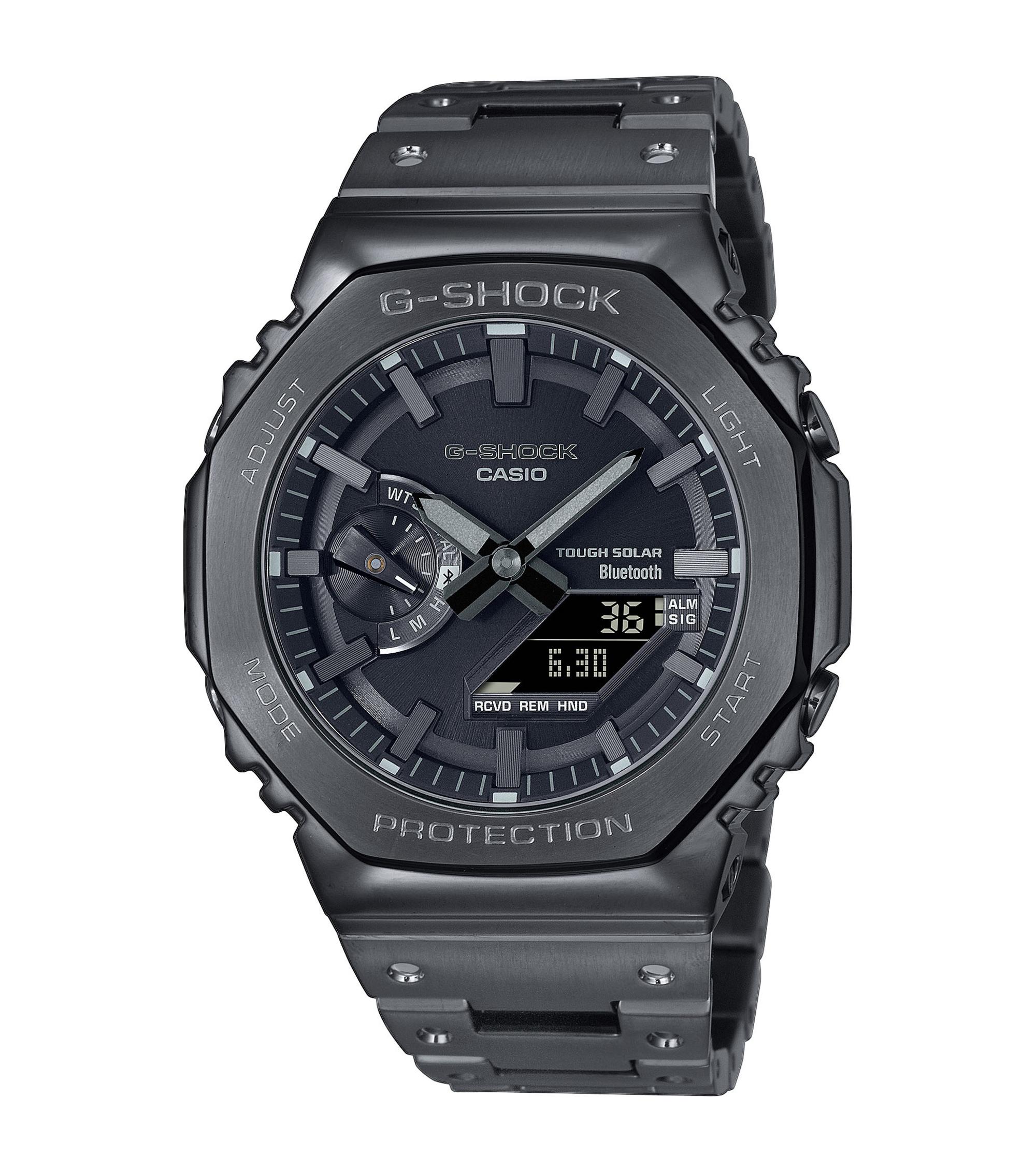 Frontansicht der G-SHOCK GM-B2100BD-1AER Steel Black mit schwarzer Ionenplattierung