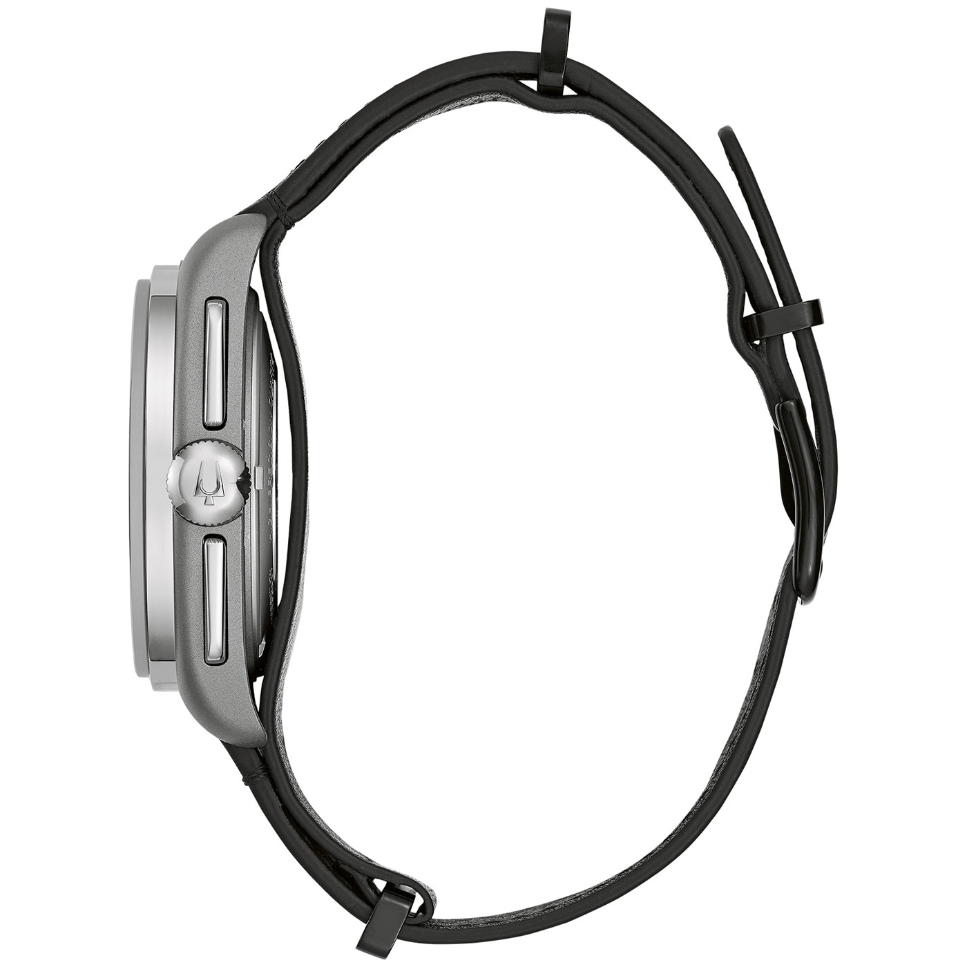 Bulova 96A312 – Eleganter Herren Chronograph mit grauem Zifferblatt aus echtem Meteoritengestein, Super Titanium™-Gehäuse mit verschraubtem Boden, Saphirglas, und schwarzem Lederarmband; limitierte Auflage von 5.000 Stück – erhältlich bei Juwelier Becher