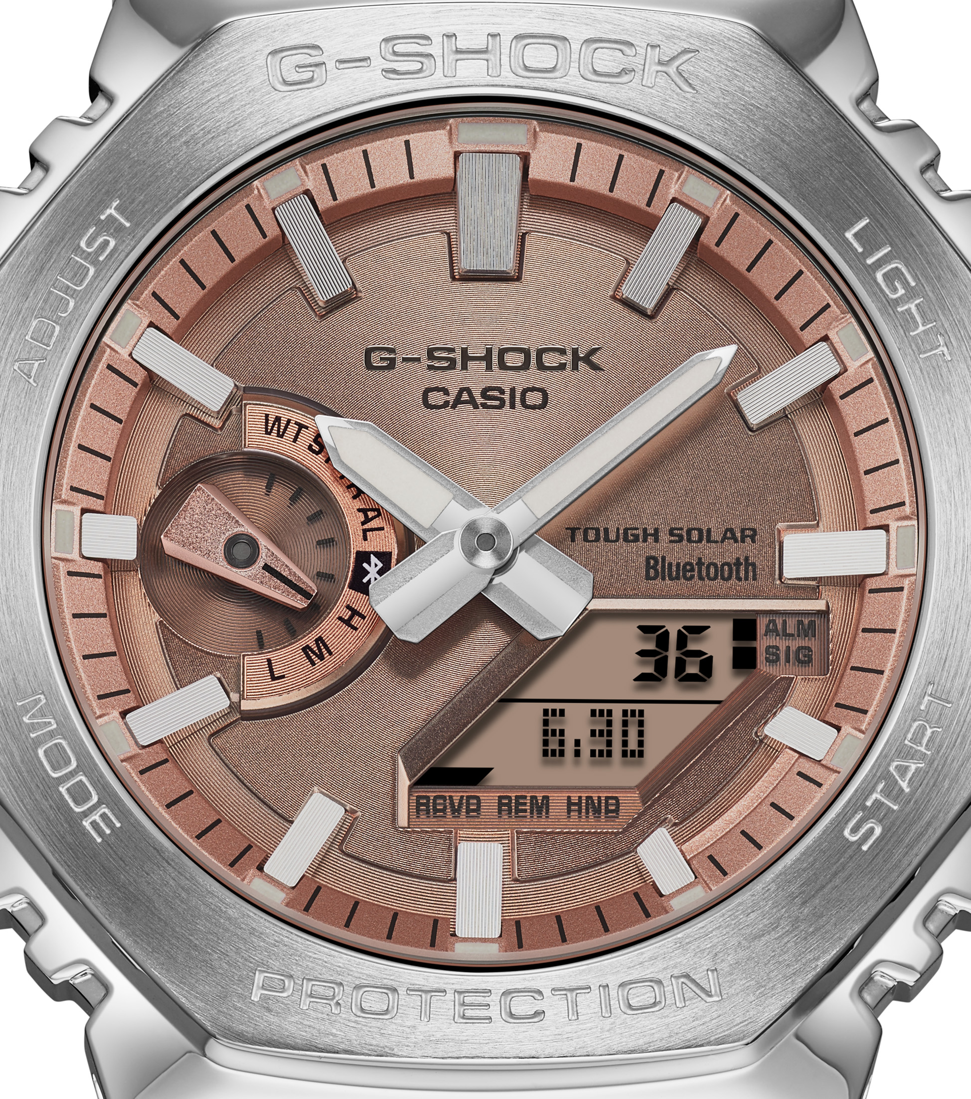 G-Shock GM-B2100AD-5AER details G-SHOCK GM-B2100AD-5A Vollmetalluhr mit kupferfarbenem Zifferblatt und Lünette aus Stahl - Details