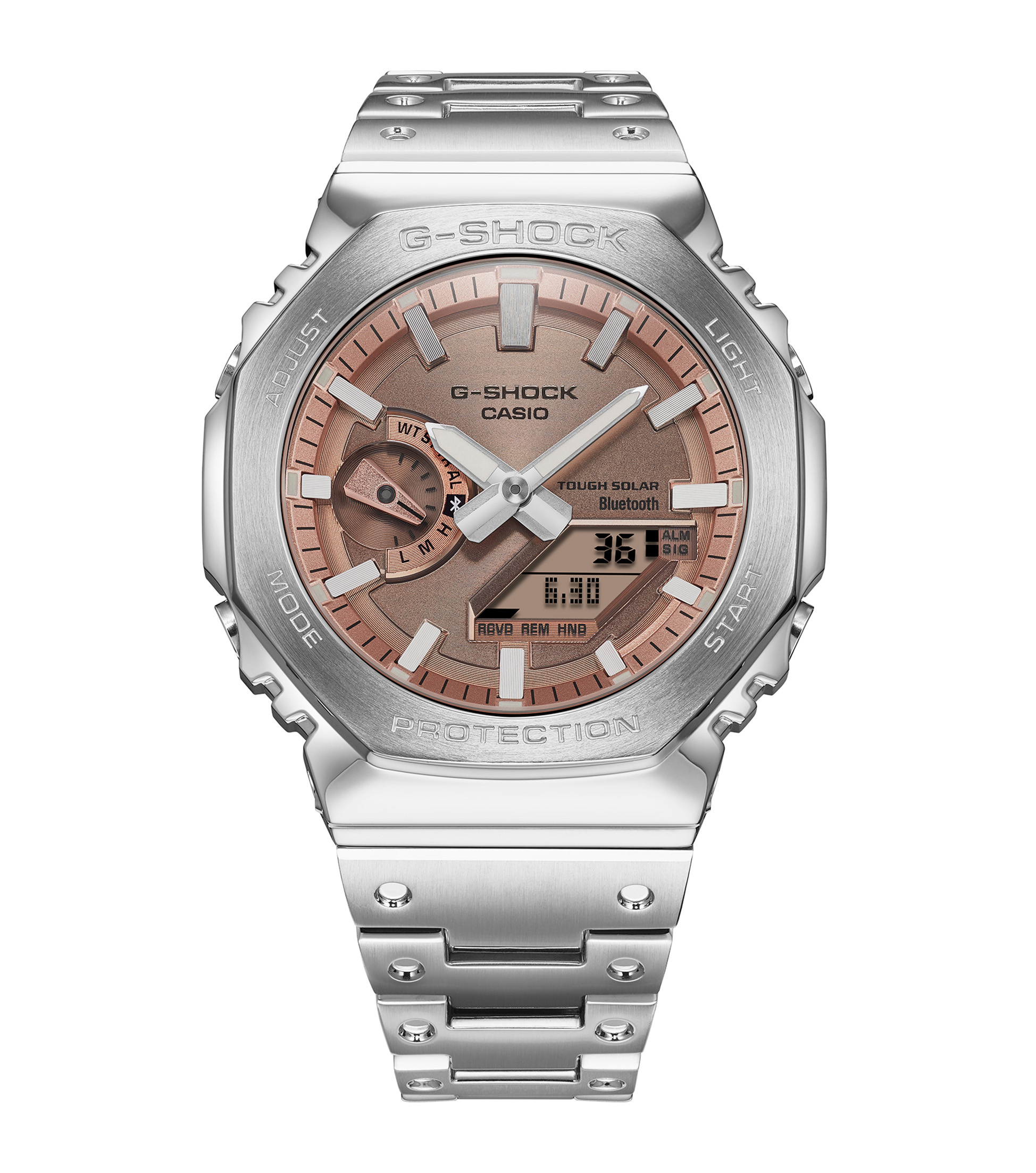 G-Shock GM-B2100AD-5AER beautyshot G-SHOCK GM-B2100AD-5A Vollmetalluhr mit kupferfarbenem Zifferblatt und Lünette aus Stahl - beautyshot1