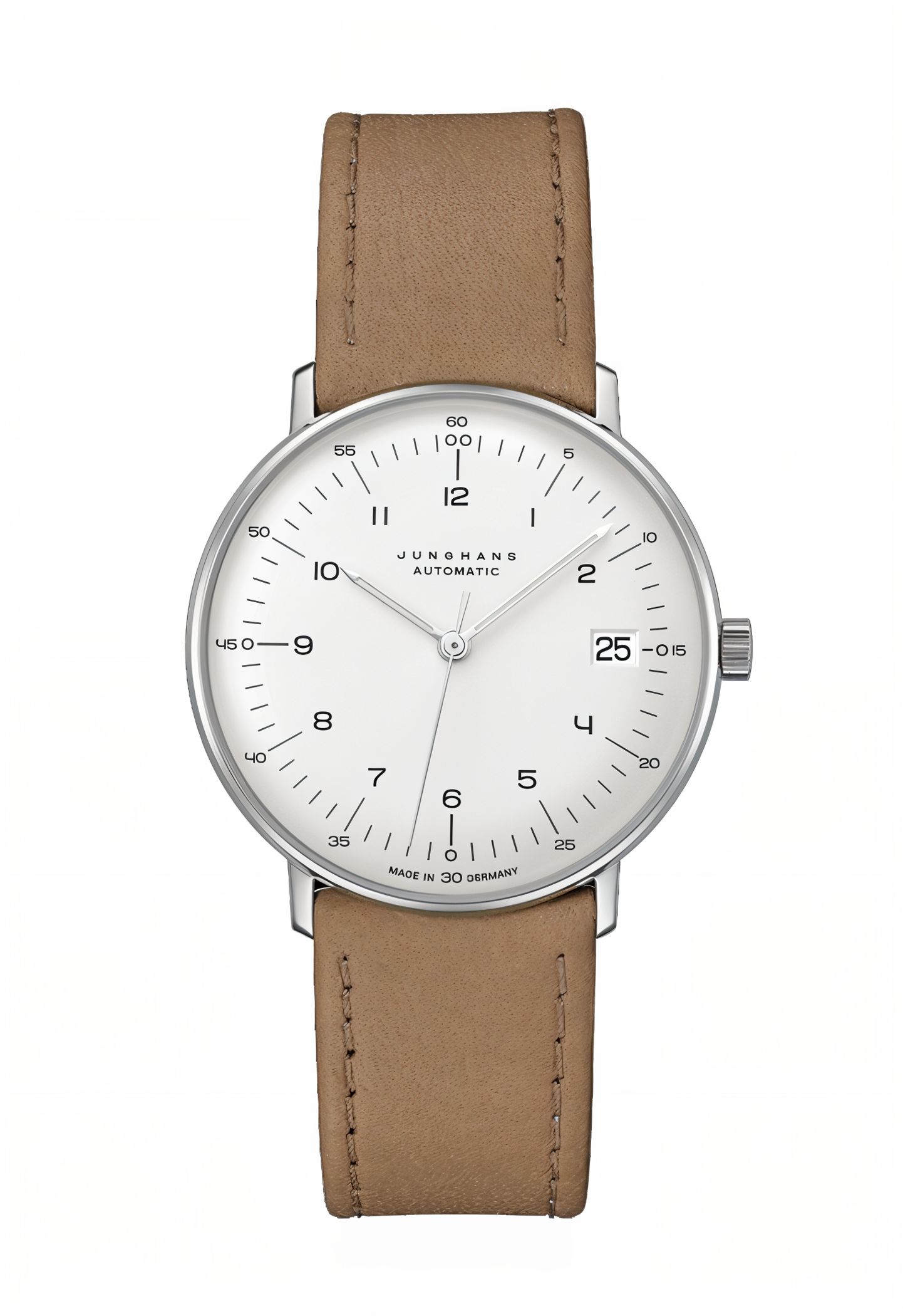 Junghans max bill Kleine Automatic mit Edelstahlgehäuse und Lederarmband