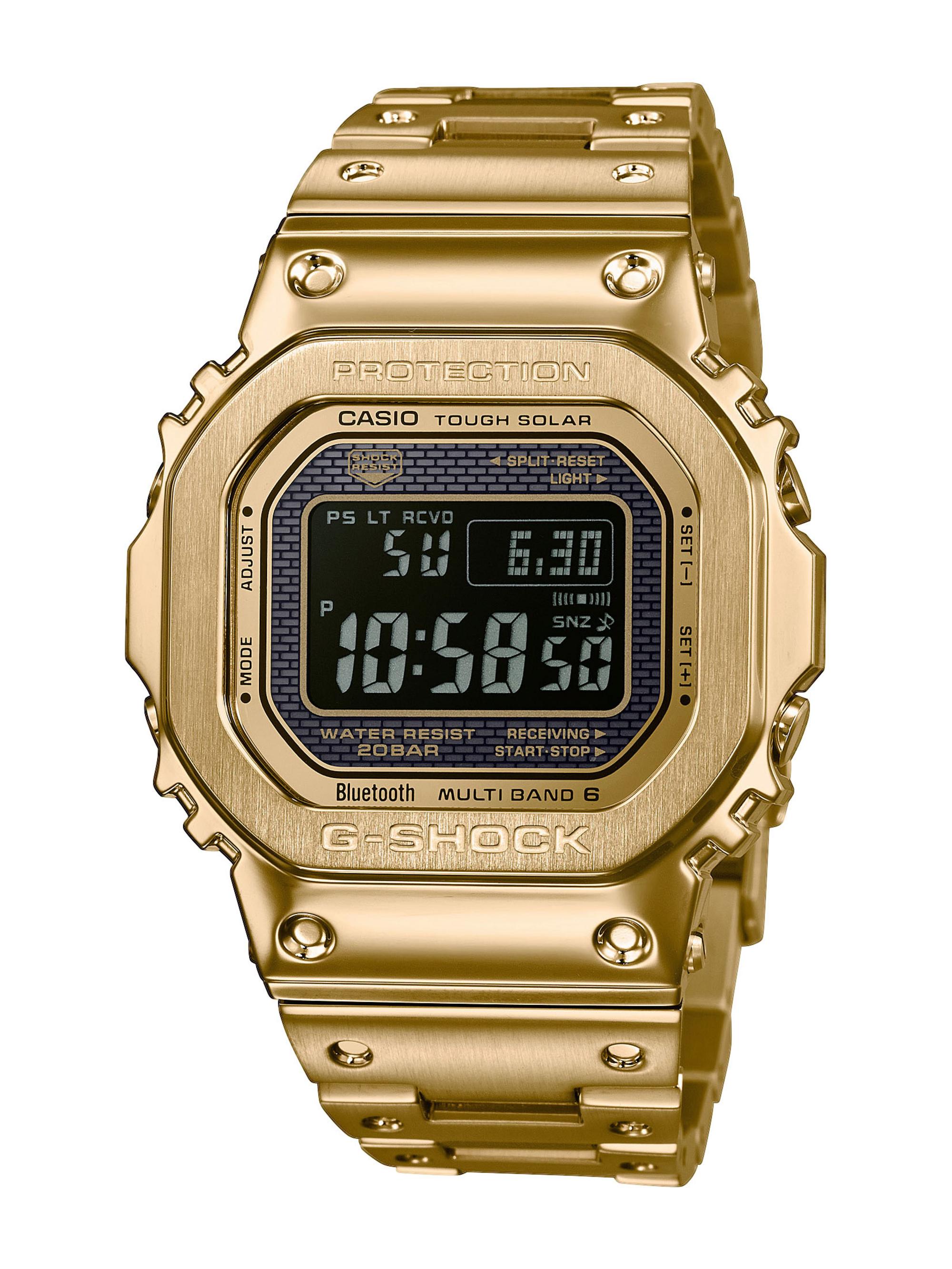 GMW-B5000GD-9ER Front Frontansicht der G-Shock GMW-B5000GD-9ER in Gold, poliertes Edelstahlgehäuse und matt gebürstete Lünette