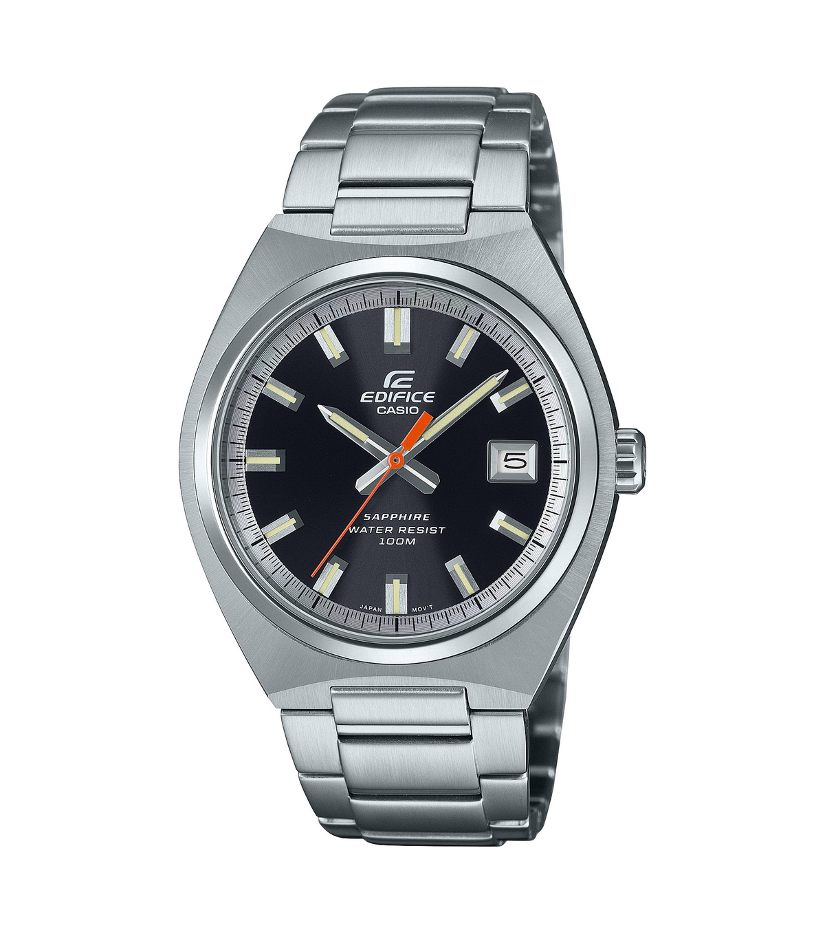 Casio EDIFICE EFB-109D-1AV – Motorsport-inspirierte 3-Zeiger Analog-Uhr mit Datum, schwarzem Zifferblatt mit rotem Sekundenzeiger-Akzent, Edelstahlgehäuse, Saphirkristall und robustem Edelstahlband mit 3-fach gefaltetem One-Touch-Verschluss – erhältlich b