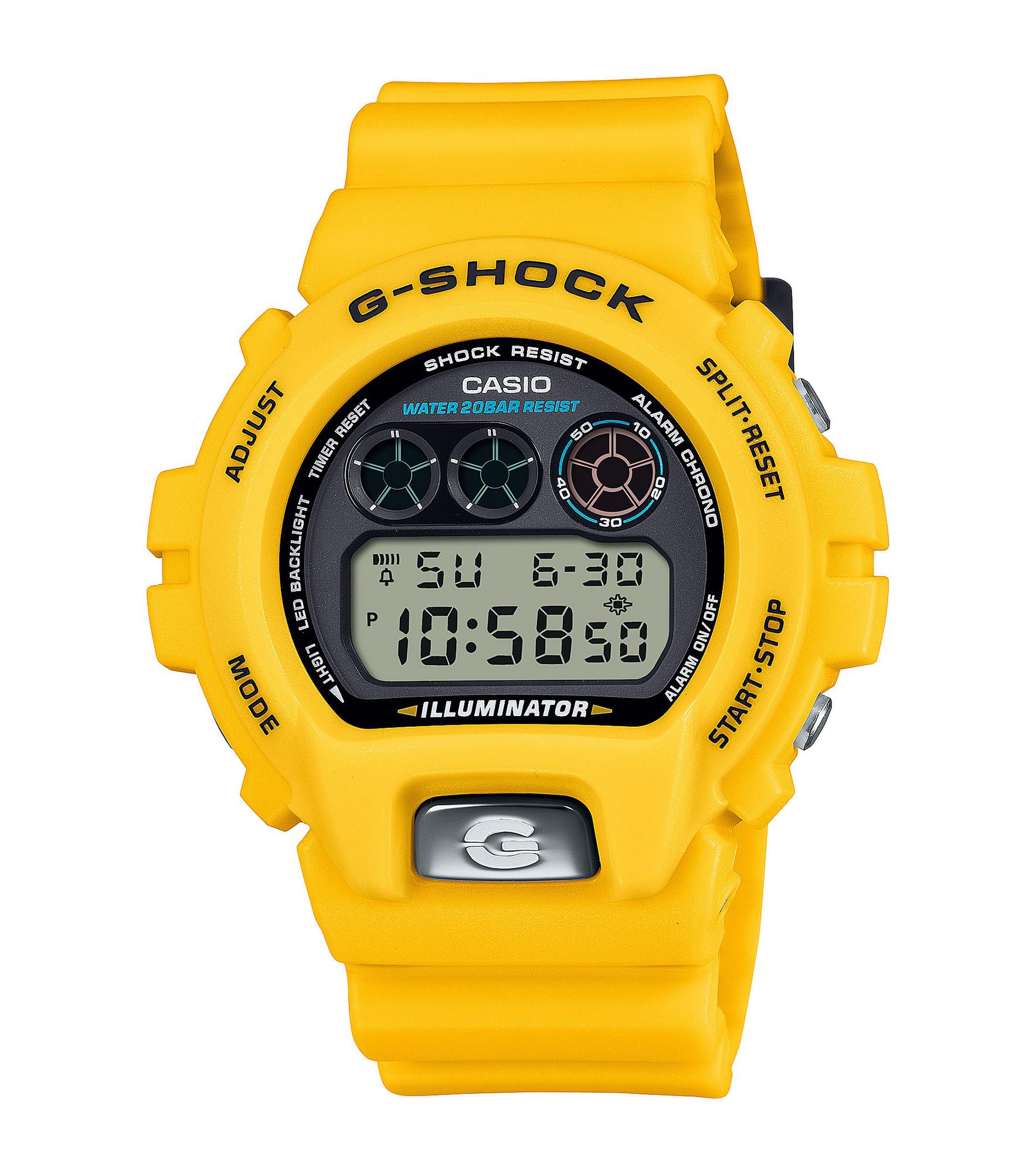 G-Shock DW-6900TR-9ER – 30th Anniversary Yellow Edition G-Shock DW-6900TR-9ER Yellow Edition: Limitierte 30th Anniversary Version der 6900-Serie mit gelbem Gehäuse, ikonischer Metallfronttaste mit geätztem ‚G‘, ‚SINCE 1995‘-Anzeige und 30-Sterne Gravur – gefertigt aus biobasiertem Resin, erhältlich im Fachhand