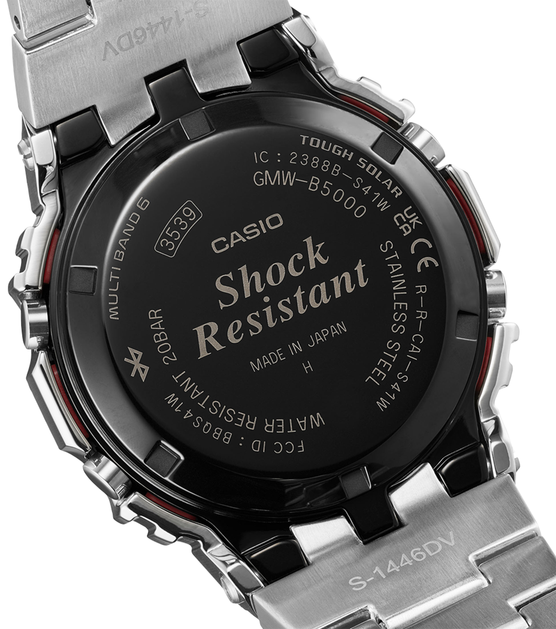 G-Shock GMW-B5000PC-1ER – Regenbogen-Edition Bodensicht G-Shock GMW-B5000PC-1ER mit Regenbogendesign und Edelstahlgehäuse Deckelboden