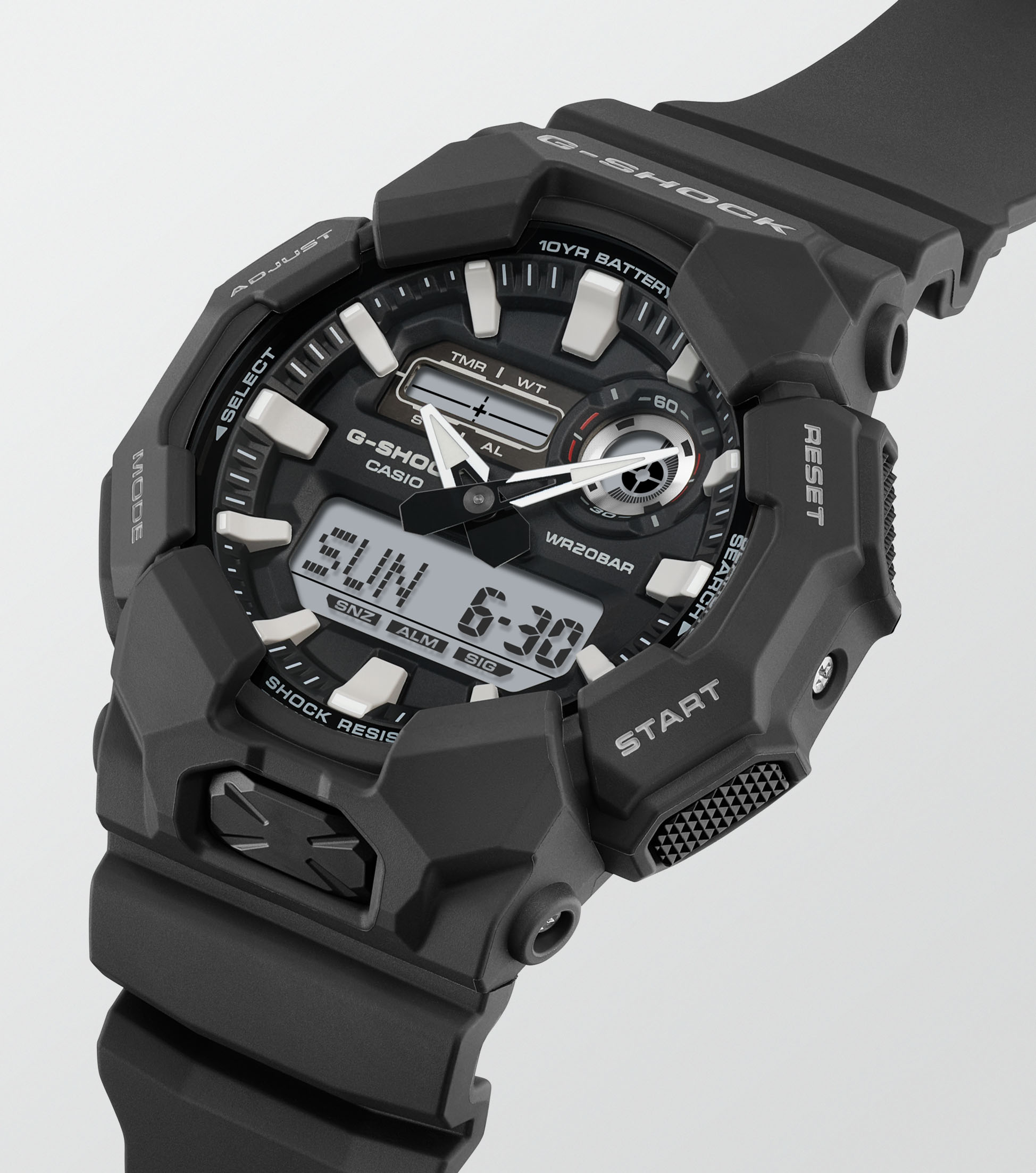G-SHOCK GA-010-1AER Seitenansicht mit stoßfestem Design G-SHOCK GA-010-1AER Seitenansicht mit stoßfestem Design