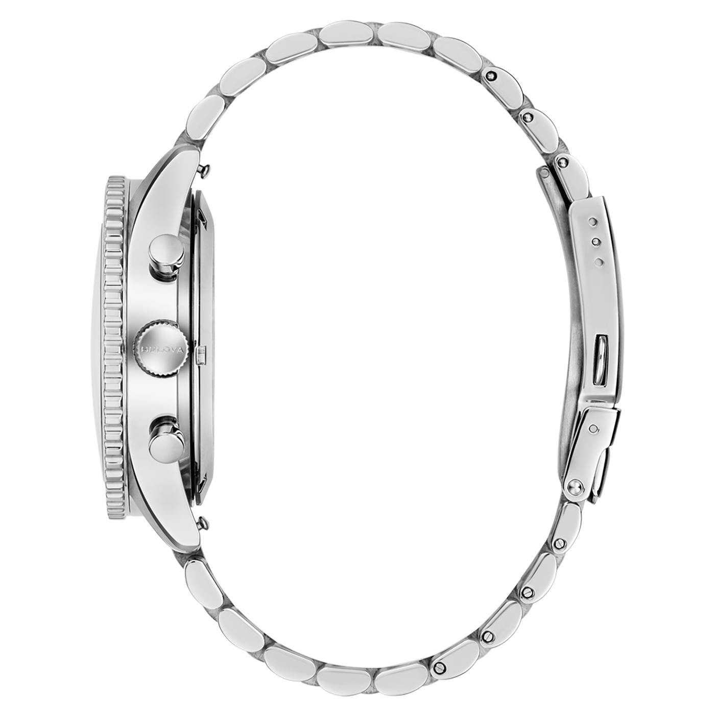Bulova 98B451 – Seitenprofil mit verschraubter Krone Bulova Marine Star 98B451 Seitenansicht mit verschraubter Krone und Edelstahlgehäuse