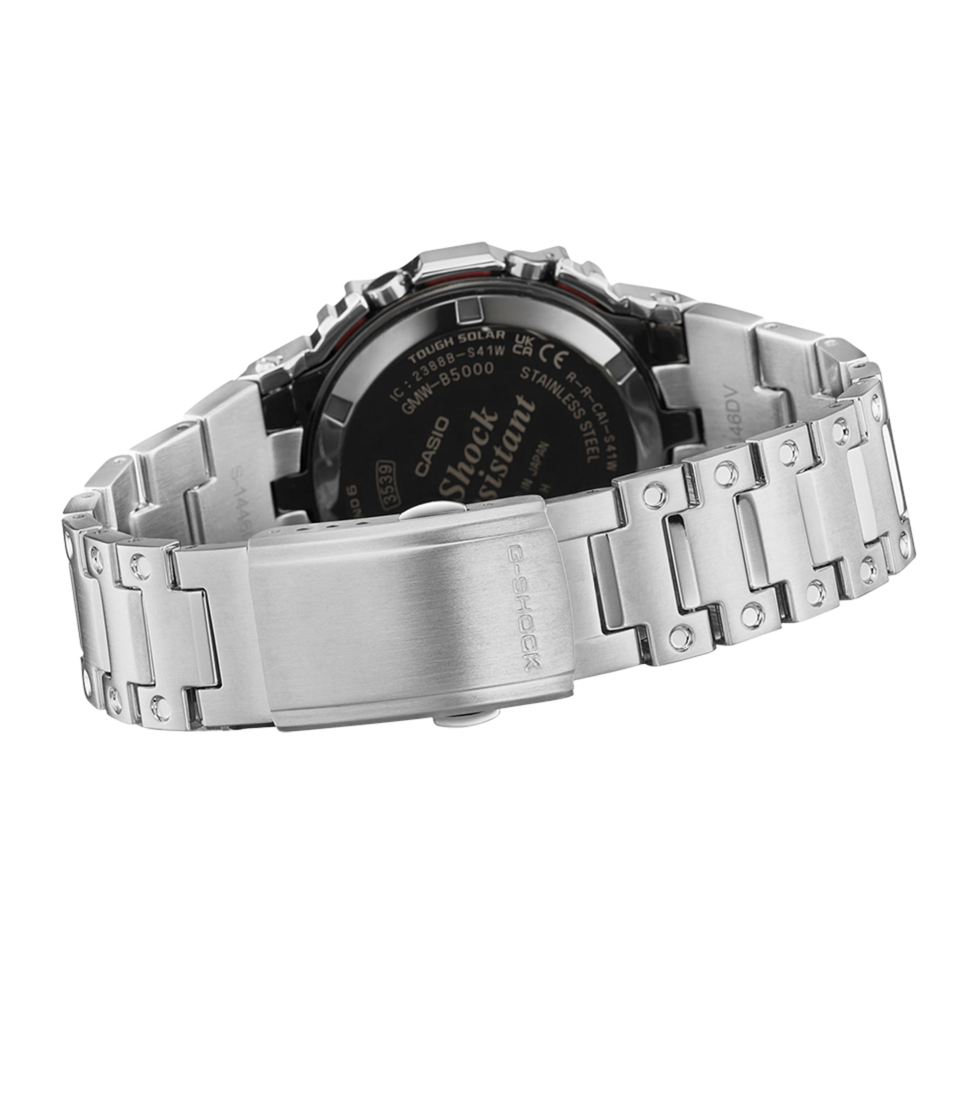 G-Shock GMW-B5000PC-1ER – Regenbogen-Edition Rückansicht G-Shock GMW-B5000PC-1ER mit Regenbogendesign und Edelstahlgehäuse Rückansicht