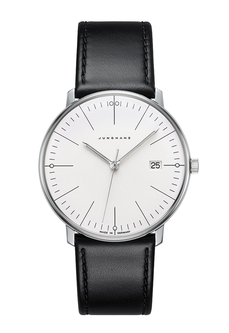 Junghans Max Bill Quarz mit Edelstahlgehäuse und Lederarmband